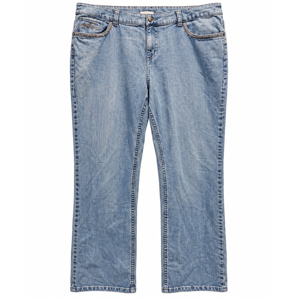 CJ Banks Womens 24W Light Wash Straight Leg Jeans Embroidered Pockets Blue flap